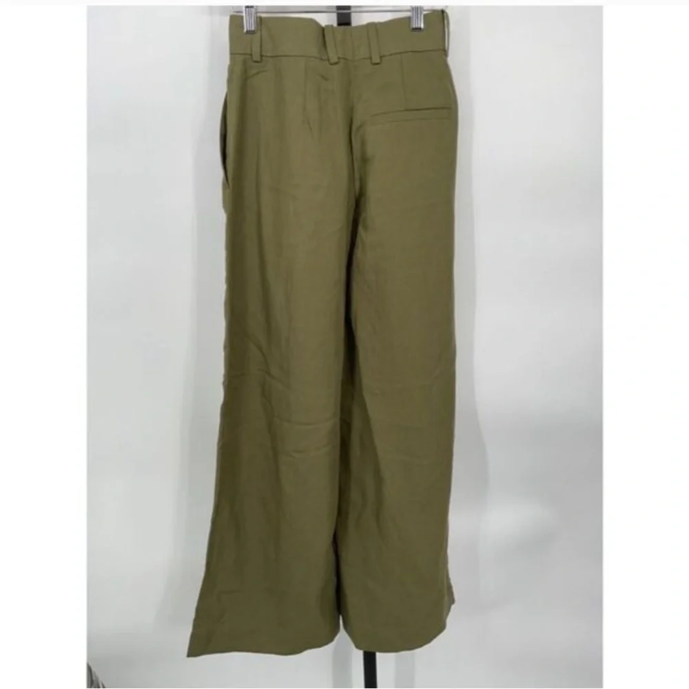 COS RELAXED LINEN-BLEND WIDE-LEG PANTS DARK KHAKI GREEN 2 Small